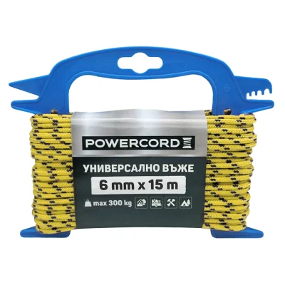 Въже синтетично Powercord от полипропилен плетено ф 6 мм, 15 м, 300 кг, жълто