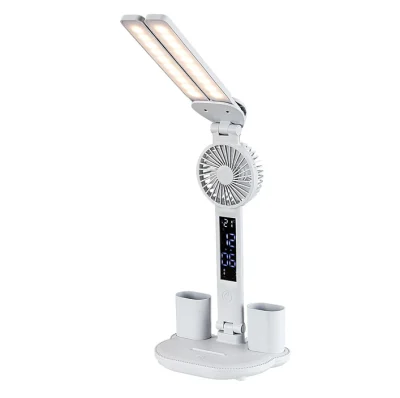 Настолна LED лампа Novilo с вентилатор и дисплей – 7 W, 420 lm, димируема, бяла