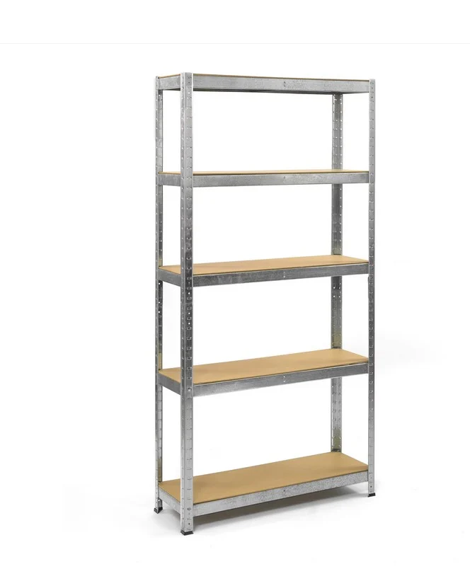 Стелаж SmartStorage , Метален, 180x75x30 см, 5 MDF рафта, 100 кг/рафт, Поцинкован, Монтаж със скоби