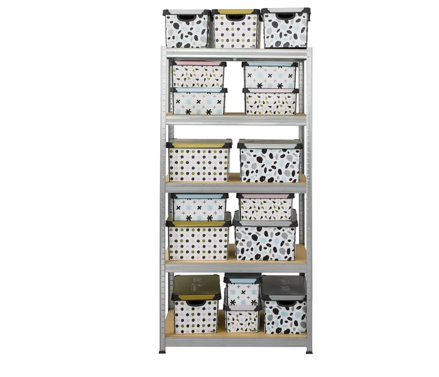 Стелаж SmartStorage , Метален, 180x75x30 см, 5 MDF рафта, 100 кг/рафт, Поцинкован, Монтаж със скоби - Image 2
