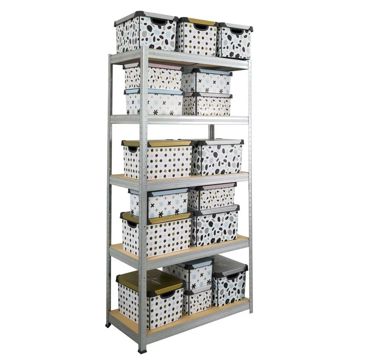 Стелаж SmartStorage , Метален, 180x75x30 см, 5 MDF рафта, 100 кг/рафт, Поцинкован, Монтаж със скоби - Image 3